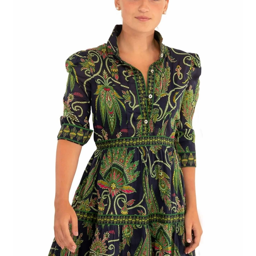 Gretchen Scott Designs “Plume” design Paisley quarter Sleeve Maxi Dress